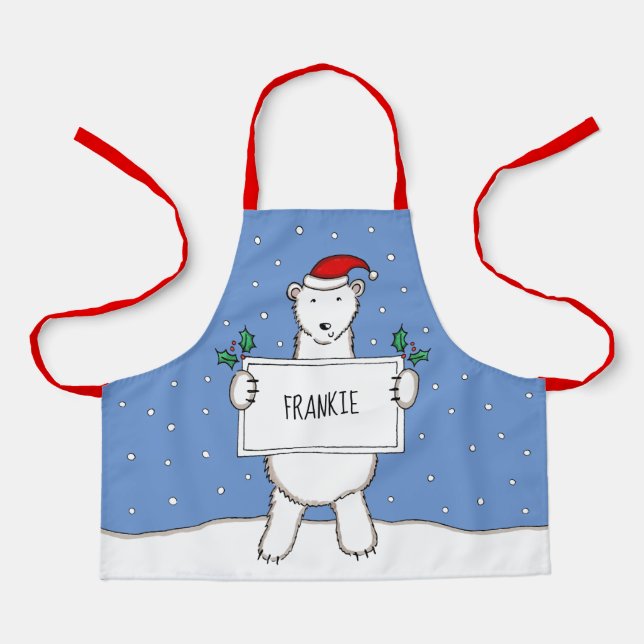 Personalised Polar Bear Christmas Apron (Front)