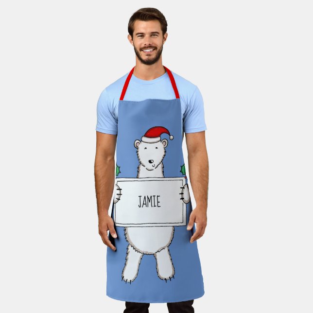 Personalised Polar Bear Christmas Apron (Worn)