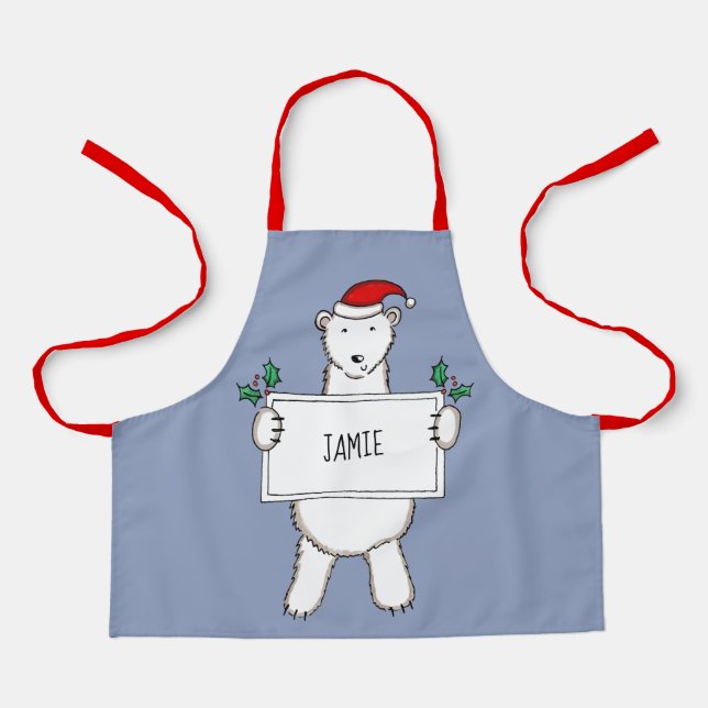 Personalised Polar Bear Christmas Apron (Front)