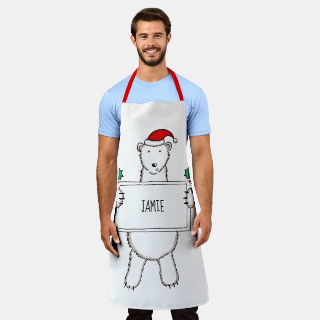 Personalised Polar Bear Christmas Apron (Worn)