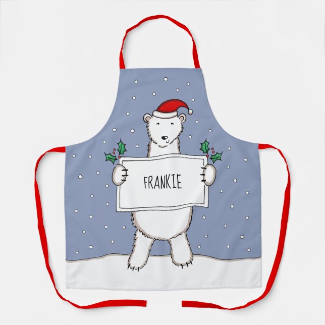 Personalised Polar Bear Christmas Apron (Front)