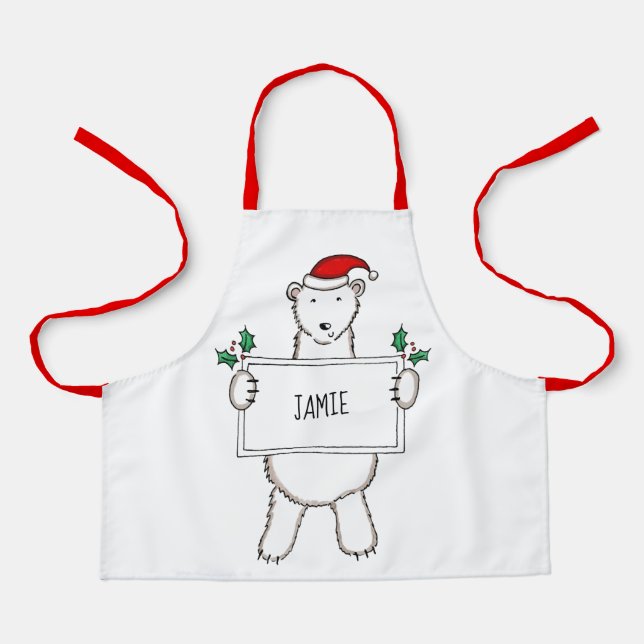 Personalised Polar Bear Christmas Apron (Front)