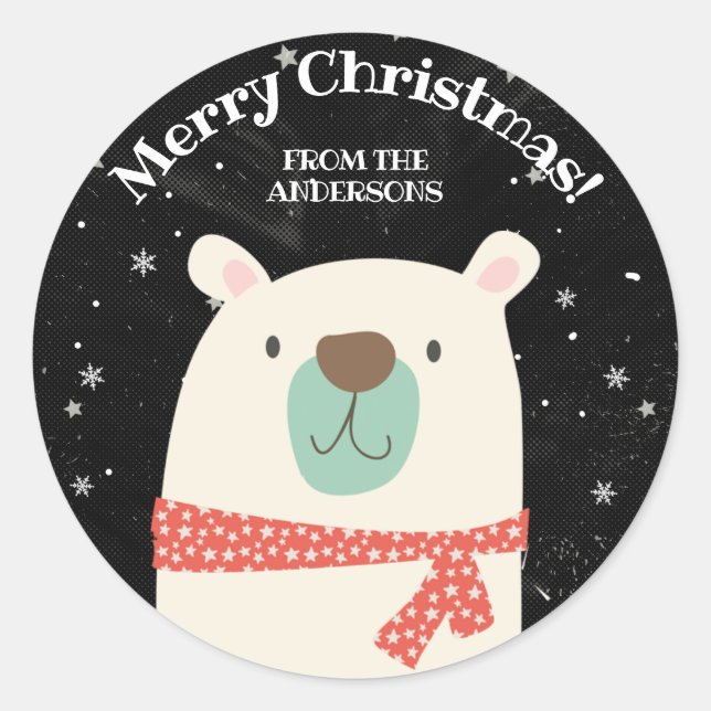 Personalised Polar Bear Christmas Classic Round Sticker (Front)