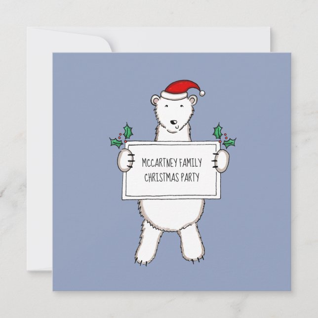 Personalised Polar Bear Christmas Party Invitation (Front)