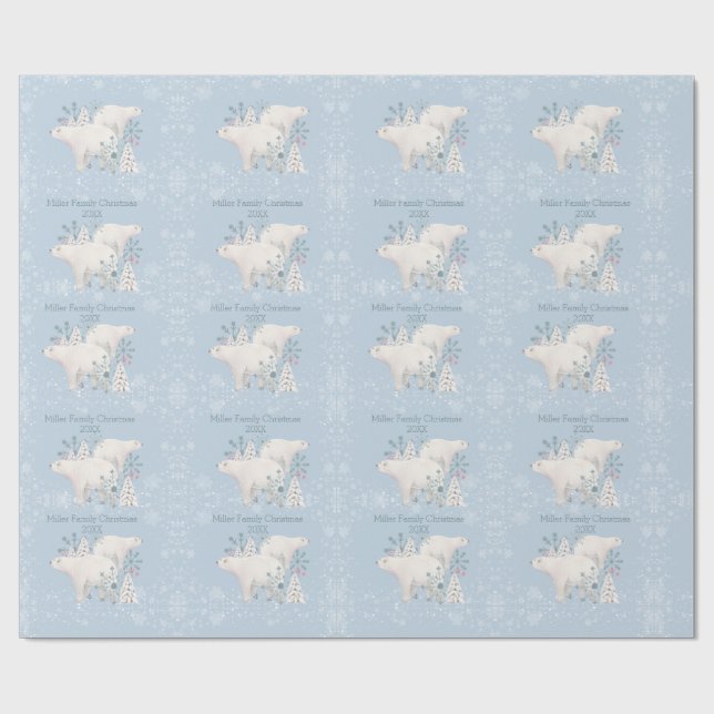 Personalised Polar Bear Christmas  Wrapping Paper (Flat)