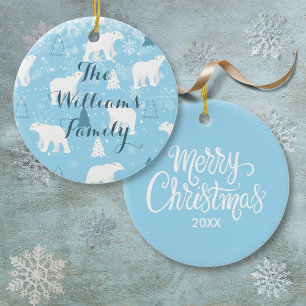 Personalised  Polar Bear Snowflakes Christmas Ceramic Tree Decoration