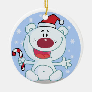 Personalised Polar Bear With Candy Cane Ornament