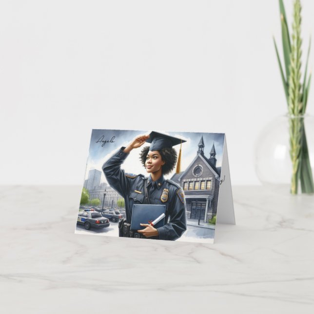 Personalised Police Academy Graduation Card-Black  Card (Front)