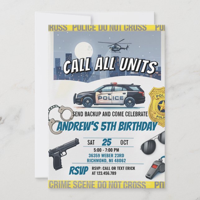 Personalised Police Birthday Party Invitation (Front)
