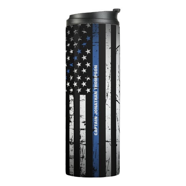 Personalised Police Distressed American Flag   Thermal Tumbler (Rotated Left)