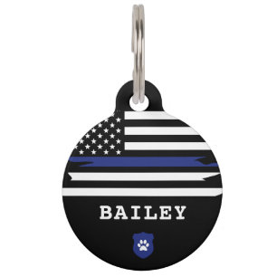 Personalised Police Dog K9 Thin Blue Line Pet Tag
