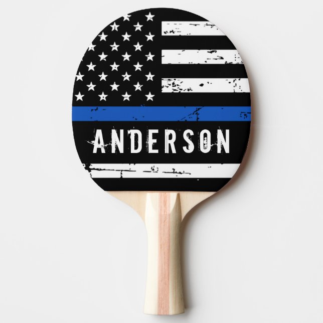 Personalised Police Flag Thin Blue Line Ping Pong Paddle (Front)