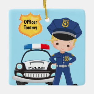 Personalised Police Officer and Patrol Car Kids Ceramic Ornament
