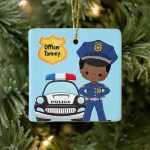 Personalised Police Officer and Patrol Car Kids Ceramic Ornament