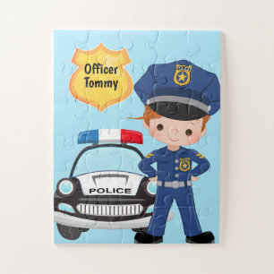 Personalised Police Officer and Patrol Car Kids Jigsaw Puzzle