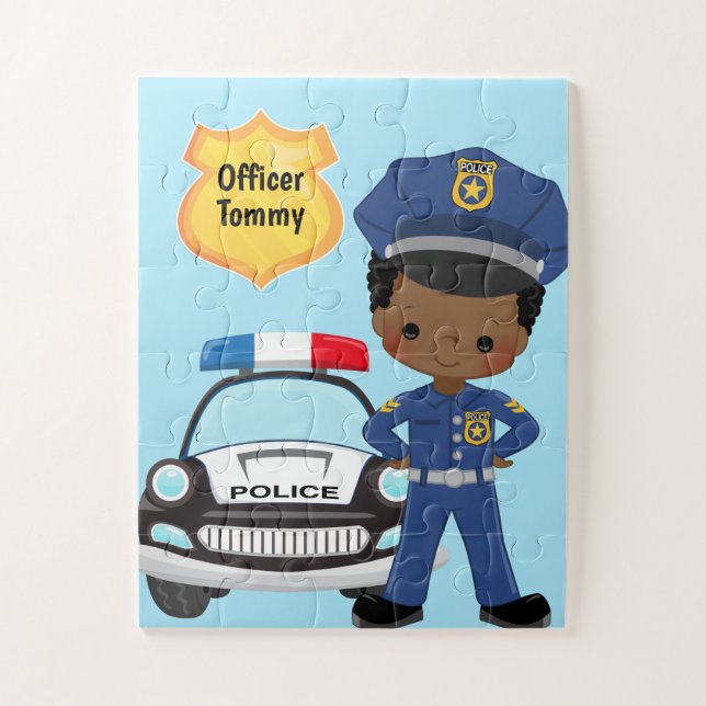 Personalised Police Officer and Patrol Car Kids  Jigsaw Puzzle (Vertical)