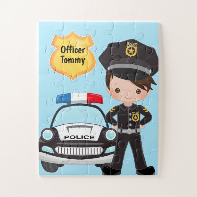 Personalised Police Officer and Patrol Car Kids Jigsaw Puzzle (Vertical)