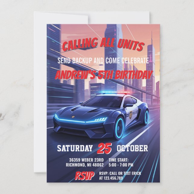 Personalised Police Officer Birthday Party Invitation (Front)