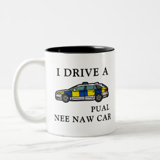 Personalised Police Officer, I drive a nee naw car Two-Tone Coffee Mug