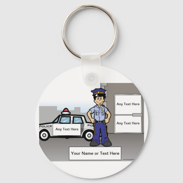 Personalised Police Officer - Male Cartoon  Key Ring (Front)
