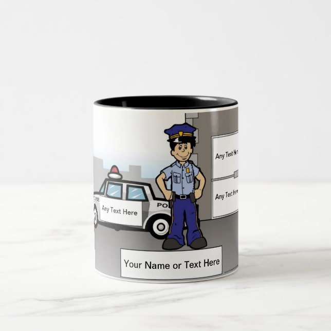 Personalised Police Officer - Male Cartoon Two-Tone Coffee Mug (Center)