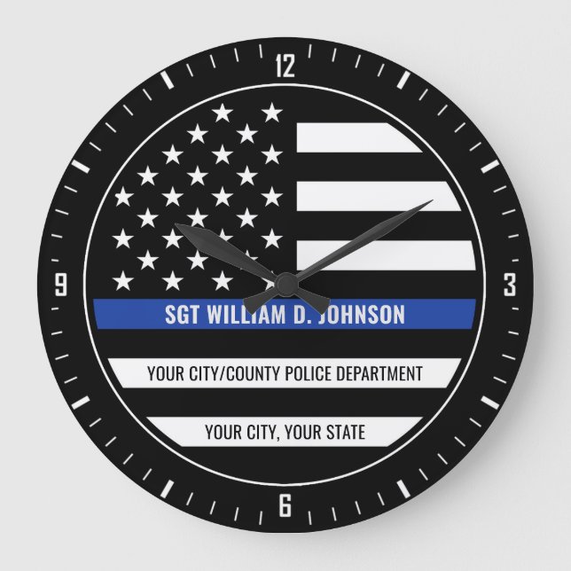 Personalised Police Officer NAME Law Enforcement Large Clock (Front)