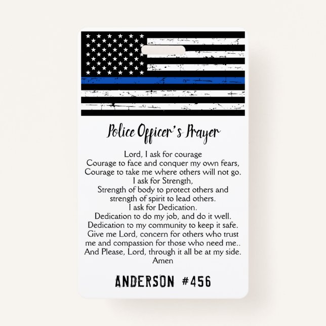 Personalised Police Officer Prayer Thin Blue Line ID Badge (Front)