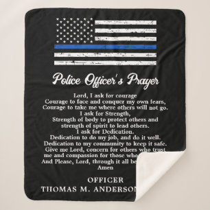 Personalised Police Officer Prayer Thin Blue Line Sherpa Blanket