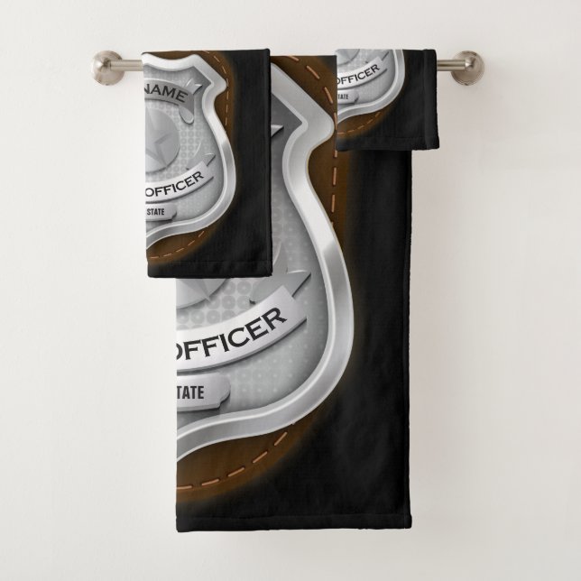Personalised Police Officer Sheriff Cop NAME Badge Bath Towel Set (Insitu)
