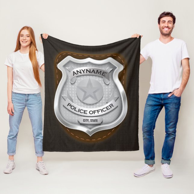 Personalised Police Officer Sheriff Cop NAME Badge Fleece Blanket (In Situ)