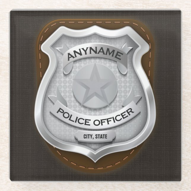 Personalised Police Officer Sheriff Cop NAME Badge Glass Coaster (Front)