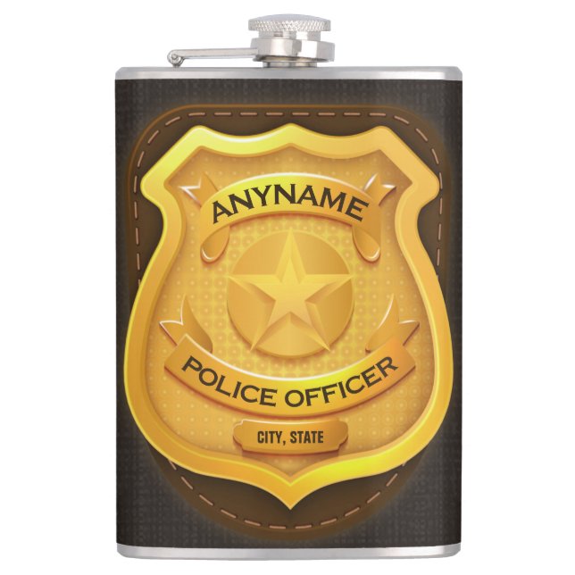 Personalised Police Officer Sheriff Cop NAME Badge Hip Flask (Front)