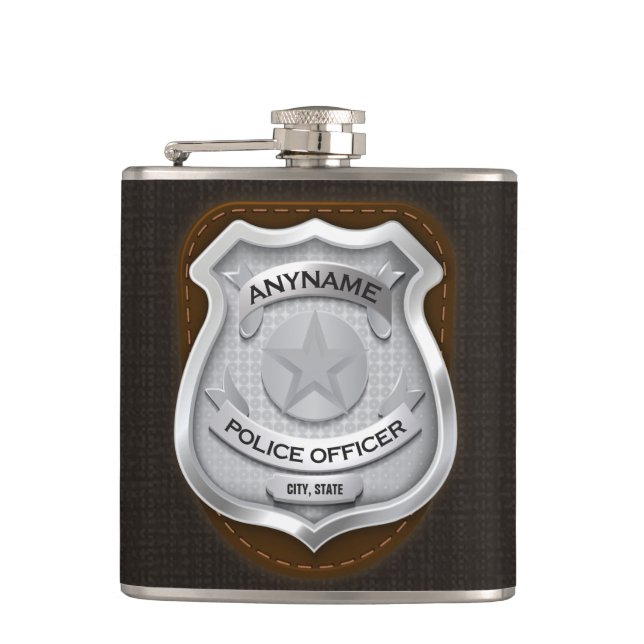 Personalised Police Officer Sheriff Cop NAME Badge Hip Flask (Front)