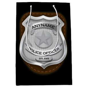 Personalised Police Officer Sheriff Cop NAME Badge Medium Gift Bag