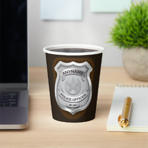 Personalised Police Officer Sheriff Cop NAME Badge Paper Cups