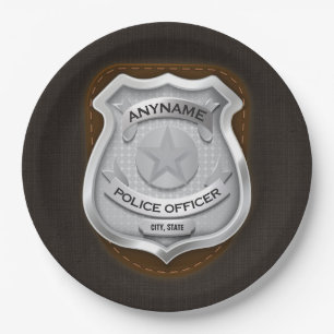 Personalised Police Officer Sheriff Cop NAME Badge Paper Plate