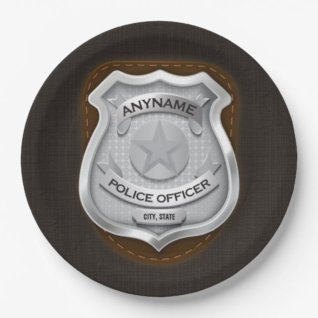 Personalised Police Officer Sheriff Cop NAME Badge Paper Plate (Front)