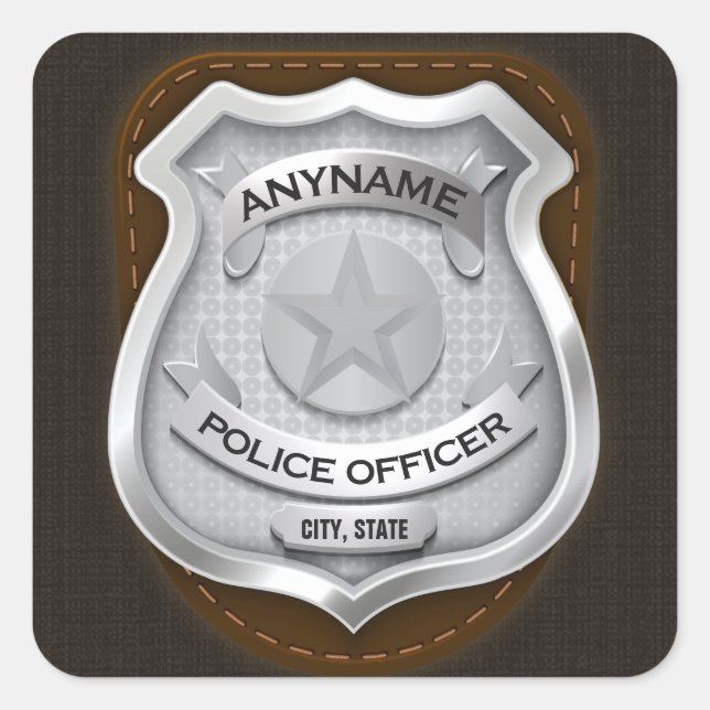 Personalised Police Officer Sheriff Cop NAME Badge Square Sticker (Front)