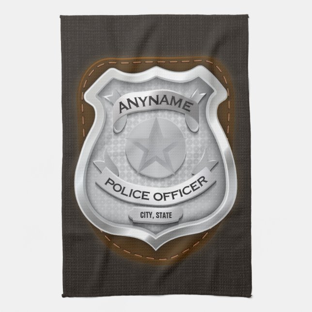 Personalised Police Officer Sheriff Cop NAME Badge Tea Towel (Vertical)