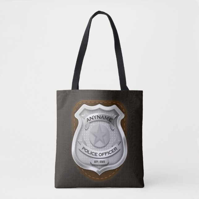 Personalised Police Officer Sheriff Cop NAME Badge Tote Bag (Front)