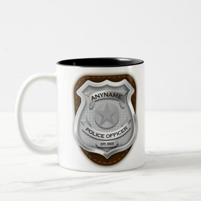 Personalised Police Officer Sheriff Cop NAME Badge Two-Tone Coffee Mug (Left)