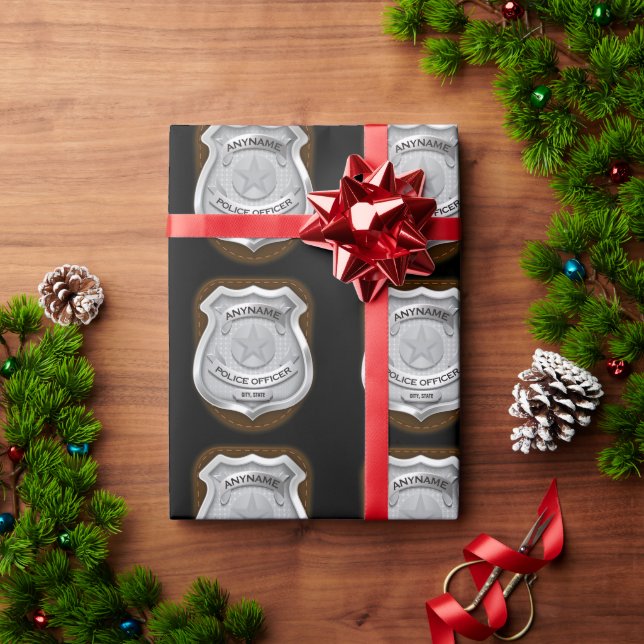 Personalised Police Officer Sheriff Cop NAME Badge Wrapping Paper (Holiday Gift)