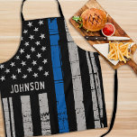 Personalised Police Officer Thin Blue Line Apron<br><div class="desc">Thin Blue Line Police Apron - USA American flag design in Police Flag colours, distressed design . This personalised police apron is perfect for birthdays, Christmas, police retirement gifts, or fathers day for your police officer. Perfect for all police officers, law enforcement officers and police family and supporters. Personalise with...</div>