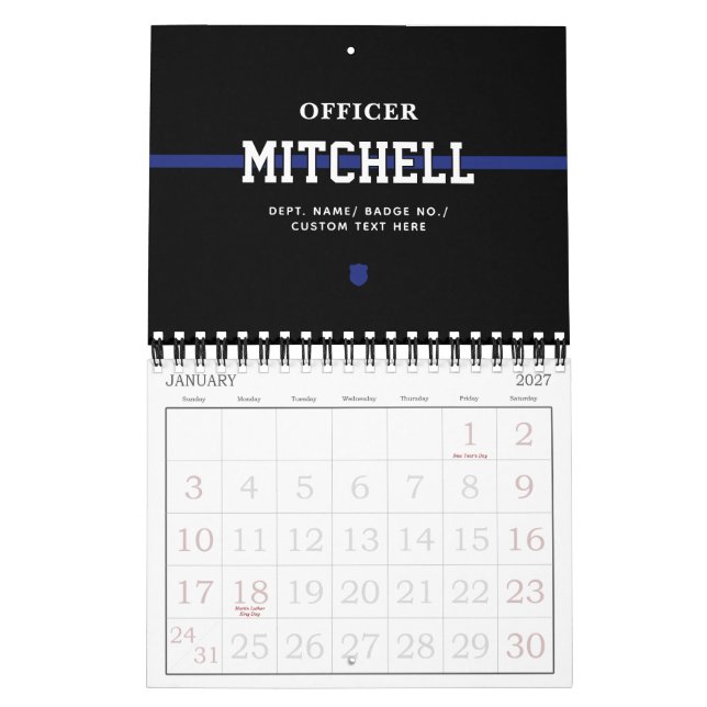 Personalised Police Officer Thin Blue Line Calendar (Jan 2027)