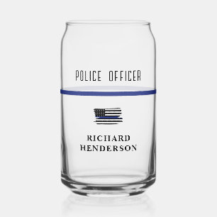 Personalised Police Officer Thin Blue Line Can Glass