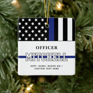 Personalised Police Officer Thin Blue Line Ceramic Ornament