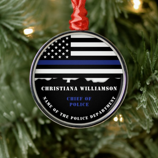 Personalised Police Officer Thin Blue Line Flag Metal Tree Decoration (Tree)