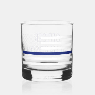 Personalised Police Officer Thin Blue Line Flag Whiskey Glass