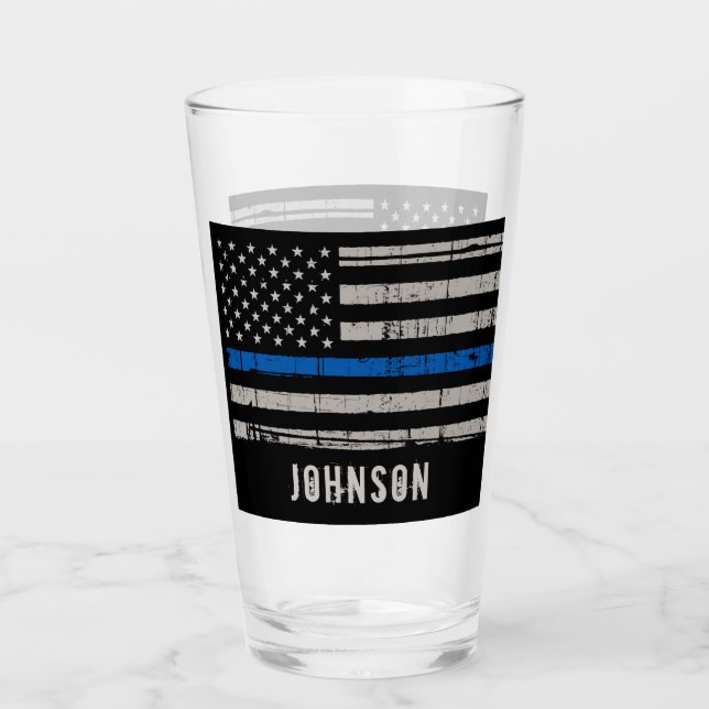 Personalised Police Officer Thin Blue Line Glass (Front)