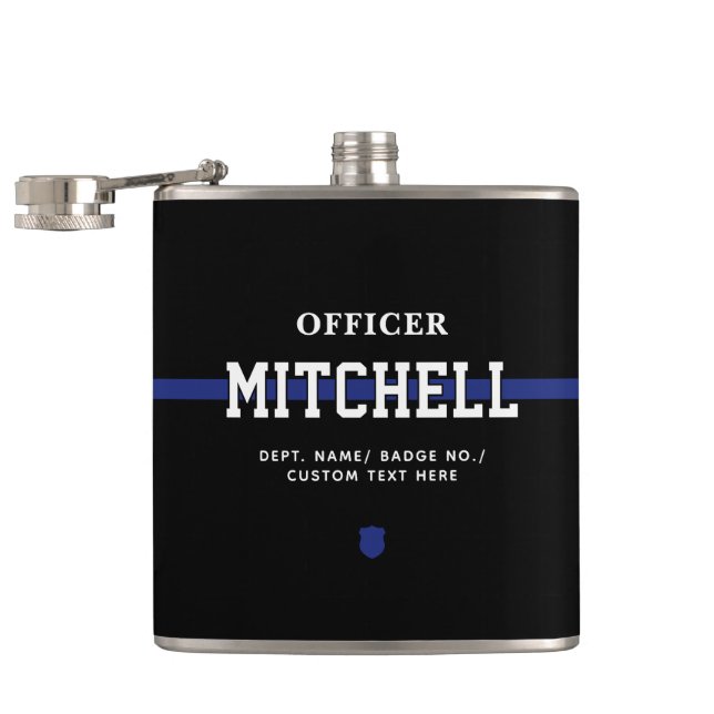Personalised Police Officer Thin Blue Line Hip Flask (Opened)